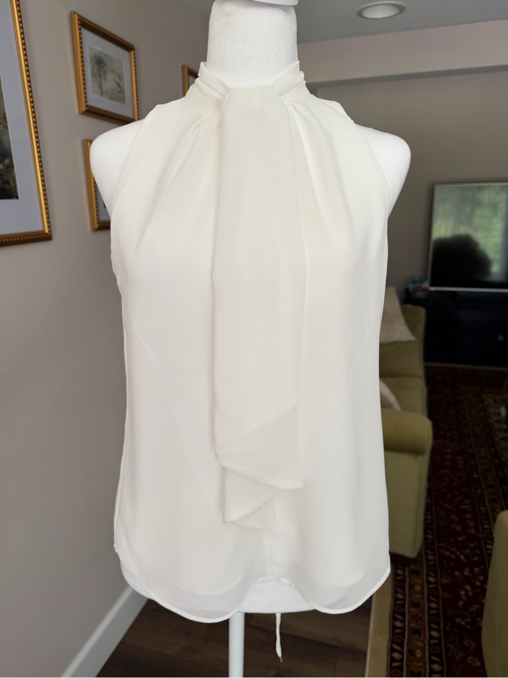 Calvin Klein Cream Halter Tie-Neck Top